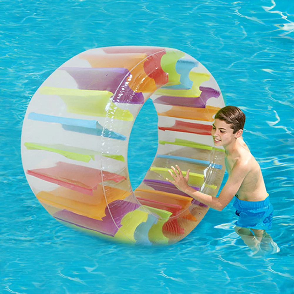 

100*60cm Giant Roll Ball for Children Swimming Pool Toys Grass Plaything Kids Colorful Inflatable Water Wheel Roller Float