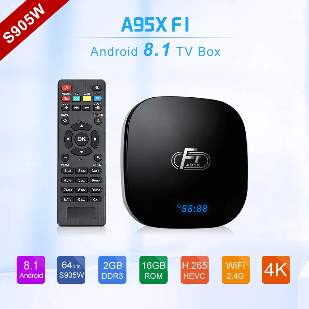Android 8,1 ТВ приставка A95X F1 Amlogic S905W четырехъядерный 2 ГБ 16 ГБ 1 ГБ 8 ГБ Поддержка H.265 4K 2,4G WiFi медиаплеер телеприставка Youtube
