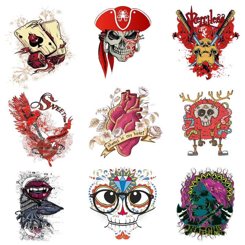 

Iron on Transfer for Clothing Thermo Stickers Diy Skull Patch Fusible Stripes Rock Pvc Thermoadhesive Patches for Punk Clothes C