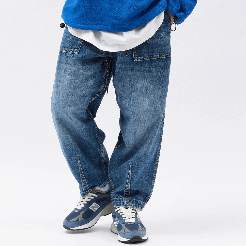 

Spring Autumn Men Solid Color Washed Distressed Jeans Fashion Brand Loose Wide Leg Pants Straight Long Pants Casual Streetwear