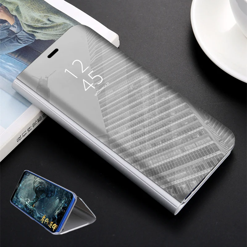 Для Xiao mi Red mi Note 7 5 6 Red mi 7A GO 5 Plus 4X K20 mi A3 A2 Lite 8 9 SE mi 9T Pro Флип Роскошный прозрачный mi rror Smart View чехол - Цвет: Серебристый