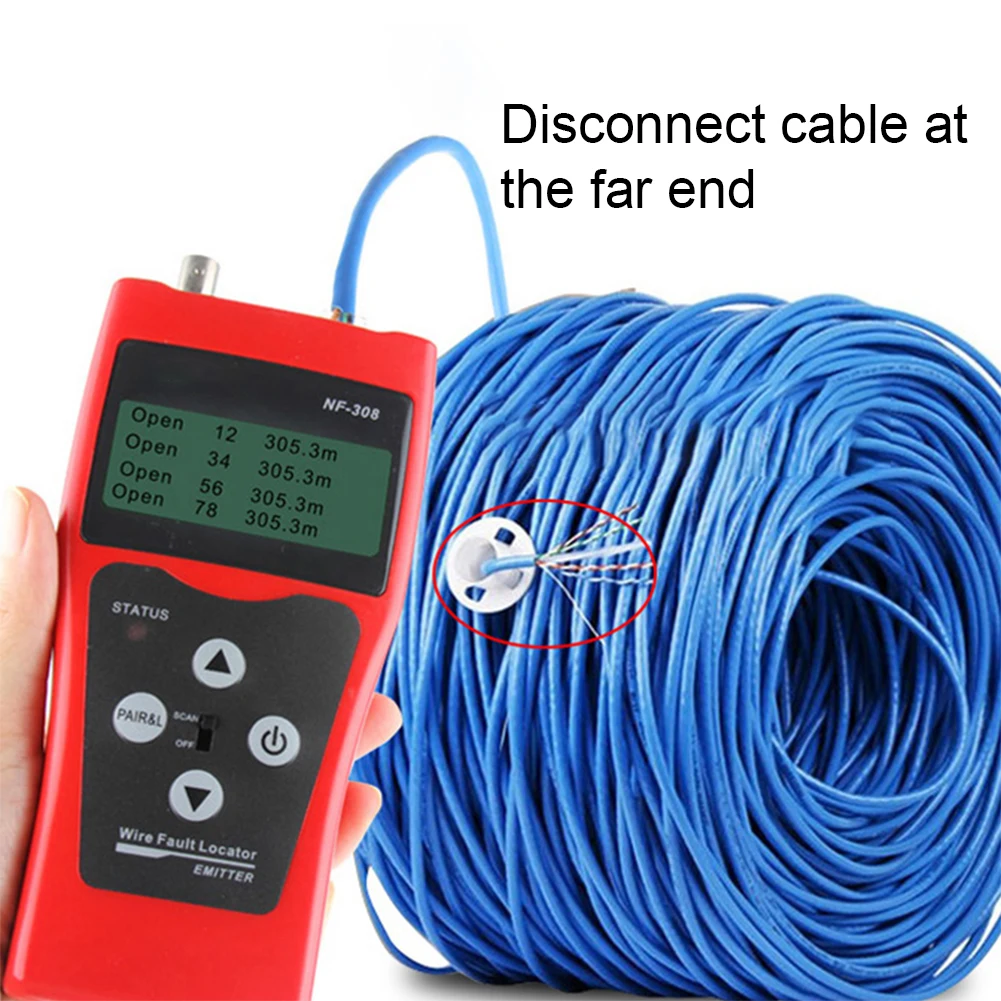 NF-308 Measure Network LAN Cable Length Cable Continuity Test Wire Tracker RJ45 RJ11 Ethernet Cable Tester Red