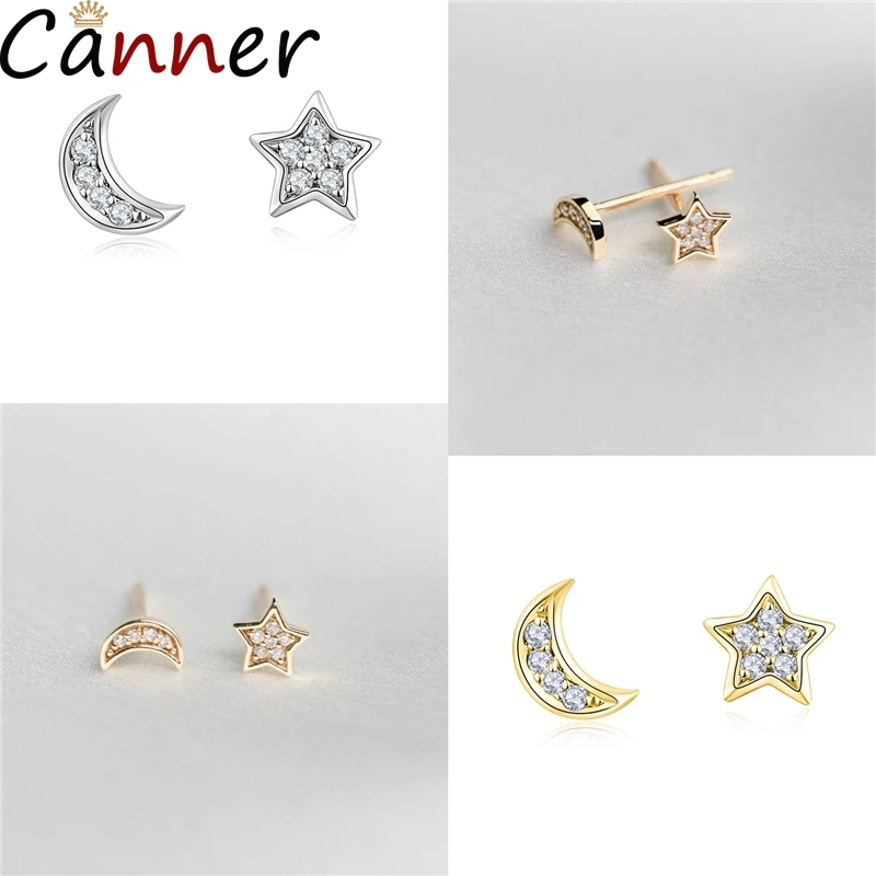 

Small Moon Star Women Stud Earrings 925 Sterling Sliver Cz Zircon New Fashion Earrings Jewelry Use for Party Wedding Gift