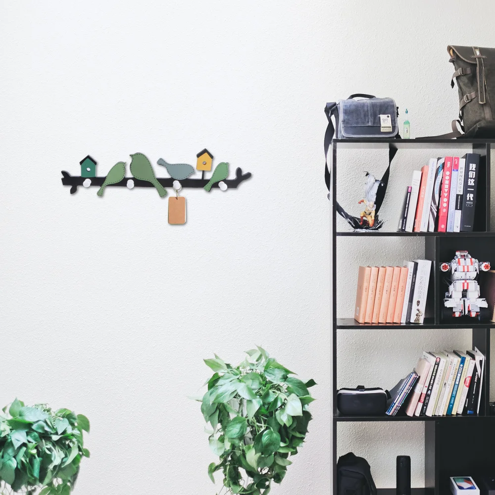 

1pc Bird Styled Hook Wall-mounted Storage Rack Creative Wood Self-adhesive Hook