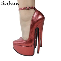 sorbern burst crack women pump shoes sexy ankle strap pointed toe 20cm high heel platform shoes sparkly heels custom color
