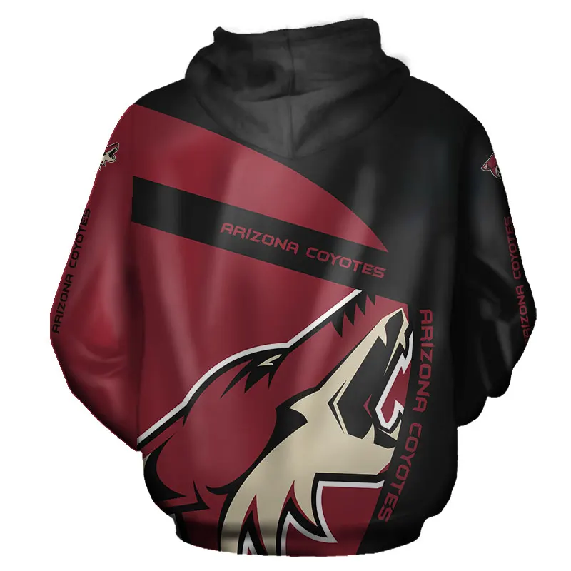 

Arizona Men's Fashion 3D Hoodie Black Red Stitching Geometric Wolf Print Coyotes Cool Outdoor Sweatshirt