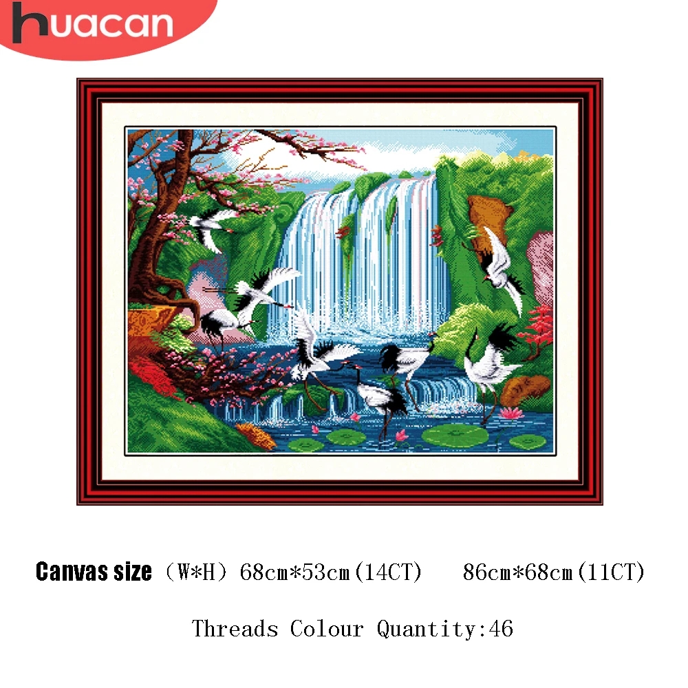 

HUACAN Cross Stitch Waterfall Scenery Kit Needlework Embroidery Sets White Canvas DIY Gift Home Decoration 11CT 14CT