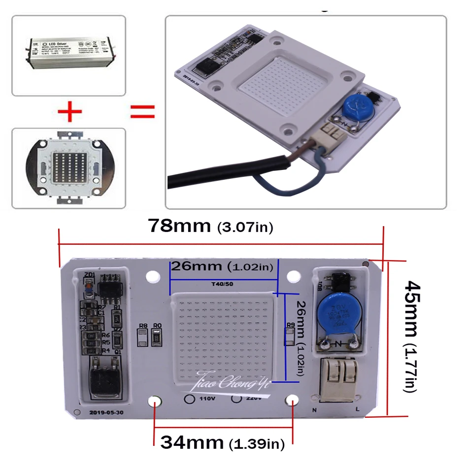 50 Вт светодиодный COB УФ лампа чип Smart IC 110 В/220 В нм 400нм DOB AC Ультрафиолетовый +