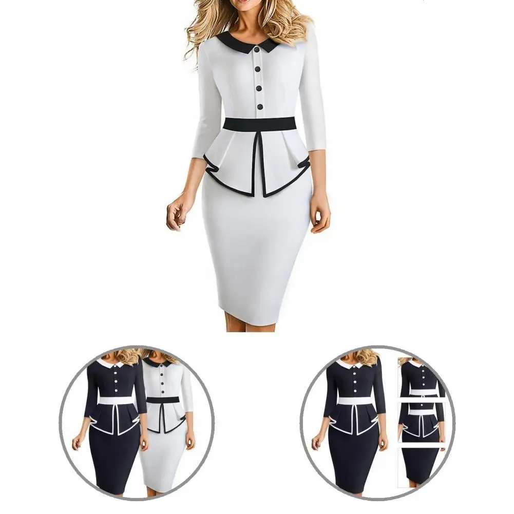 

Elegant Popular 3/4 Sleeve Slim Business Dress Vintage Formal Dress 3/4 Sleeve for Party