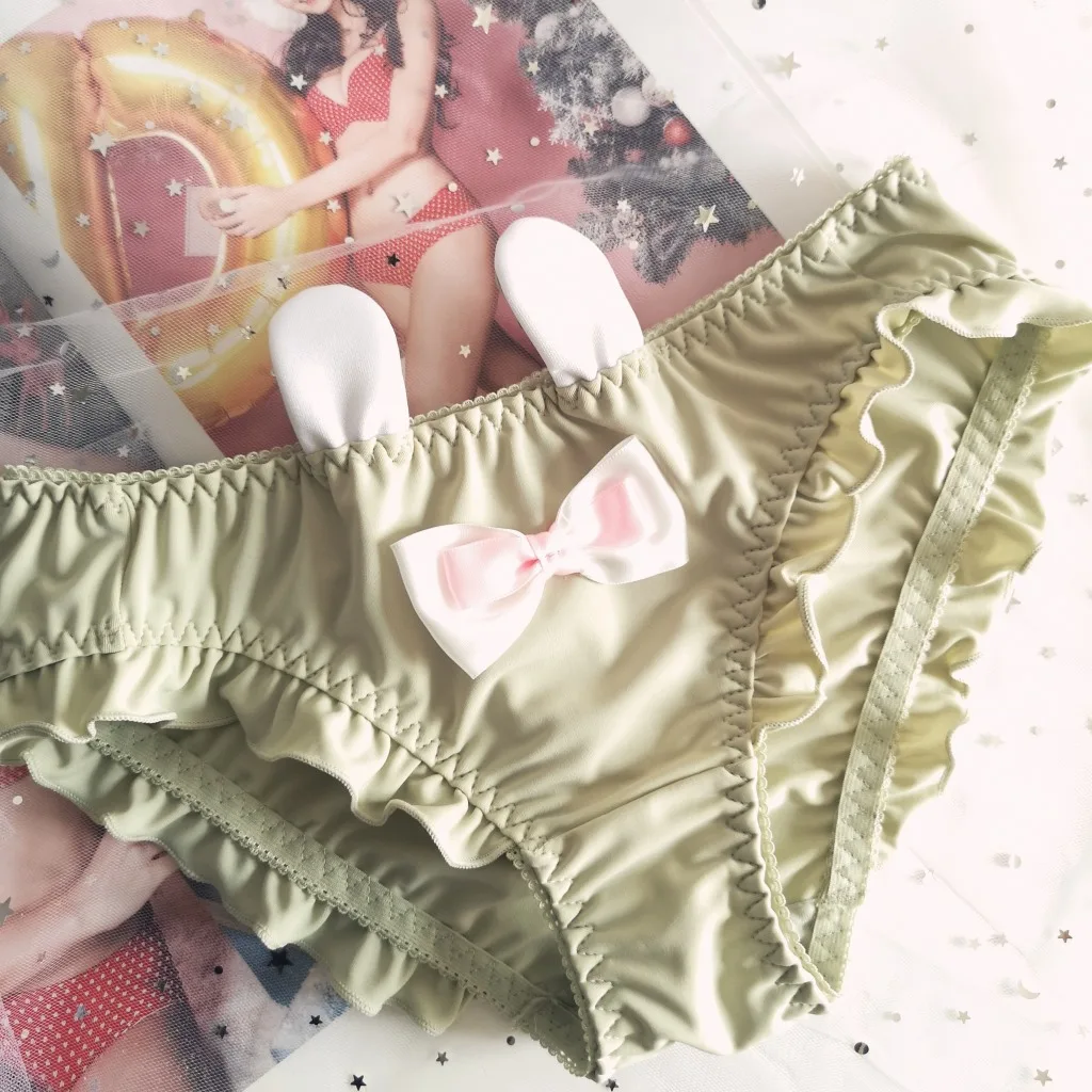 

Lolita cute Rabbit Big Flower Wood Ear Girl Low Waist Briefs Japanese Student Rabbit Ears Milk Silk Underwear