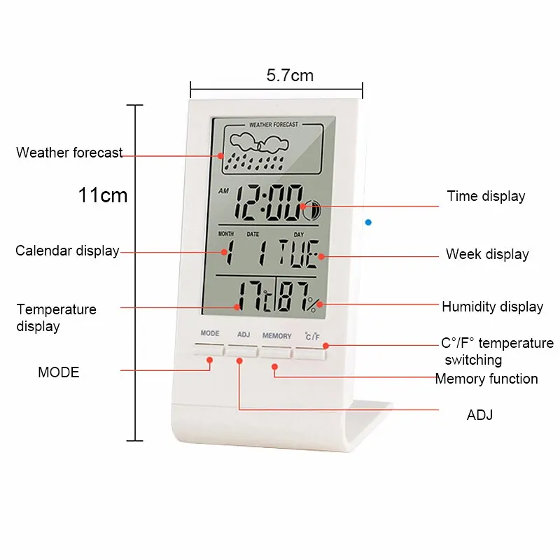 

Thermometer Hygrometer Gauge Indicator Indoor/Outdoor Weather Station Automatic Electronic Temperature Humidity Monitor Clock