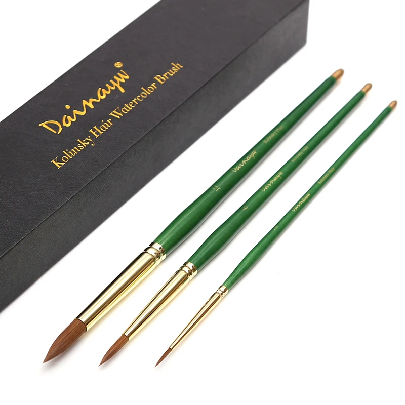 

Dainayw Kolinsky Watercolor Brushes - 3pcs Round Tip Artist Detail Paint Brushes for Watercolor Acrylics Inks Gouache Painting