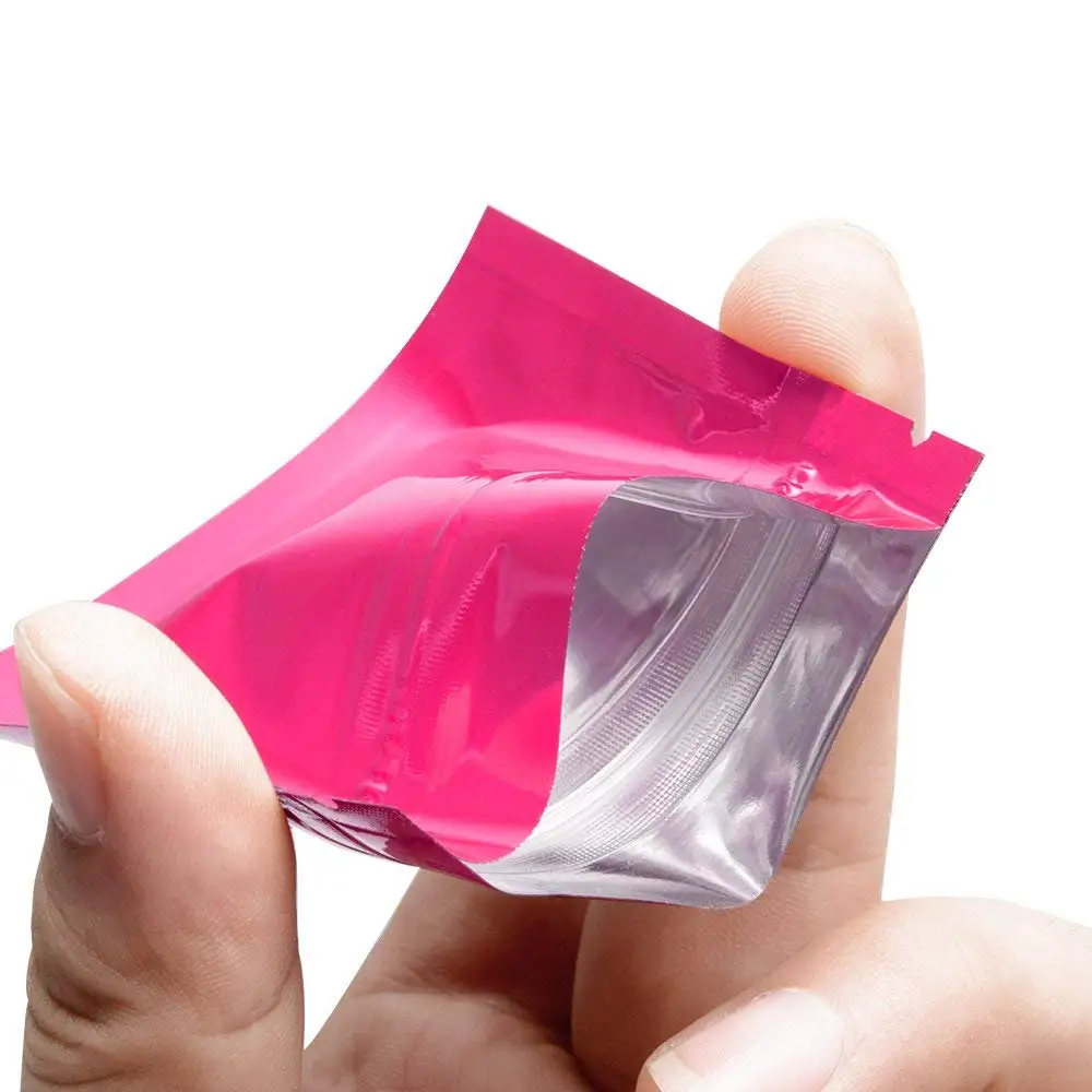 100 шт. блестящие розовые пластиковые пакеты для хранения из алюминиевой фольги