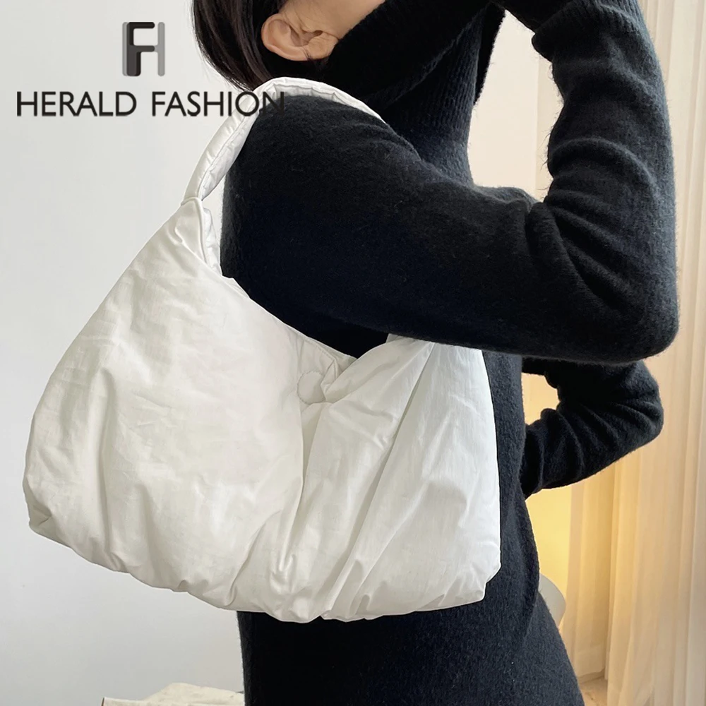 

Soft Fluffy Padded Bags for Women 2022 Winter New Cotton Shoulder Bag Large White Female Shopper Tote Nylon Quilted Blown Bag