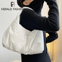 soft fluffy padded bags for women 2022 winter new cotton shoulder bag large white female shopper tote nylon quilted blown bag