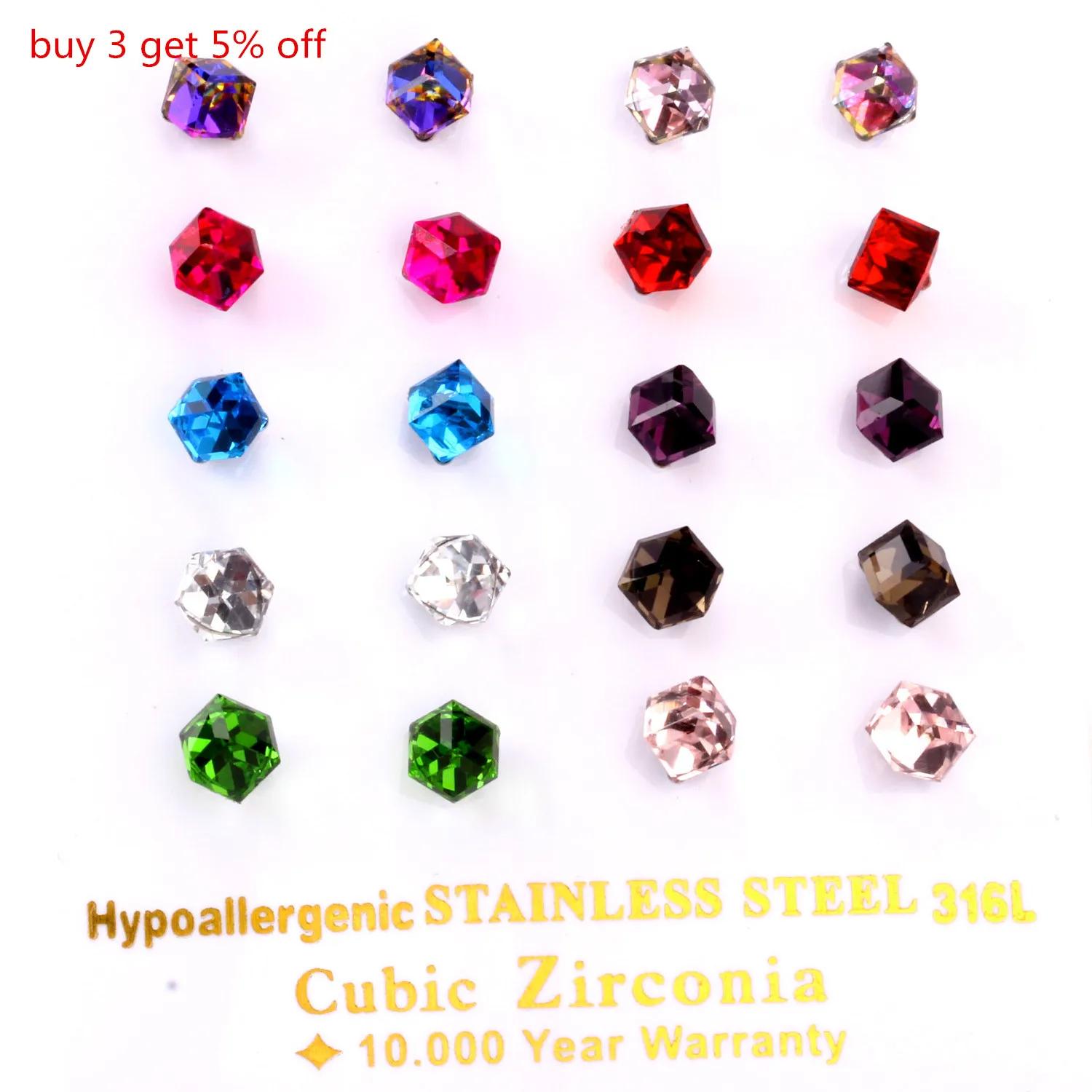 Женские серьги гвоздики LUXUKISSKIDS смешанные цвета из нержавеющей стали 10 пар/лот