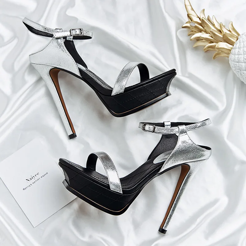 

Сандалии на высоком каблуке, элегантные Босоножки с открытым носком, каблук-шпилька, ремешок с пряжкой, обувь для официальных мероприятий, большой размер 45 46