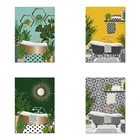 Зеркальная и растительная печать Sunray для ванной комнаты, ботанический принт для ванной комнаты, принты из розового золота, печать марокканской плитки для ванной комнаты, красивый Ba