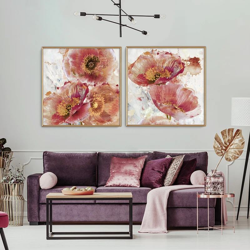 

Abstract Red Poppy Canvas Painting Purple Flowers Print And Poster Home Decor Wall Art Sala Cuadros Living Room Pictures Bedroom