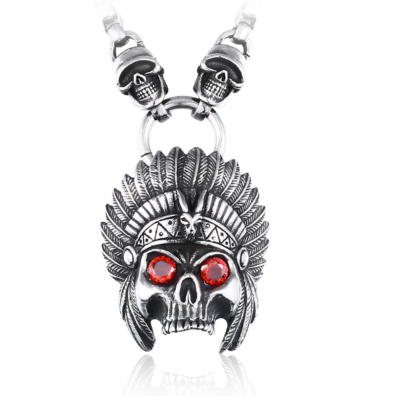 Ожерелье с подвеской в виде черепа из нержавеющей стали красным камнем|Ожерелья