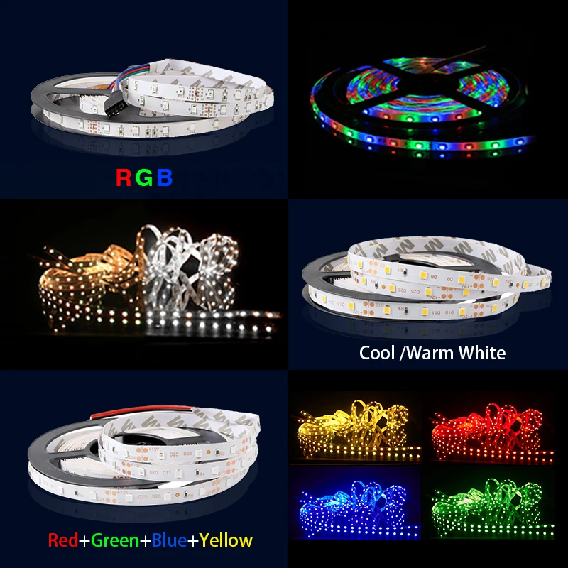 Светодиодная лента 5 м RGB Водонепроницаемая 12 В постоянного тока 2835 5050 холодный