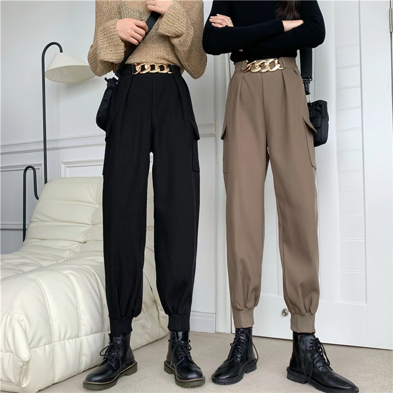 2021 Spring Autumn Fashion New Solid Color High Waist Loose Wild And Thin Temperament Harem Pants Women Trendy H371