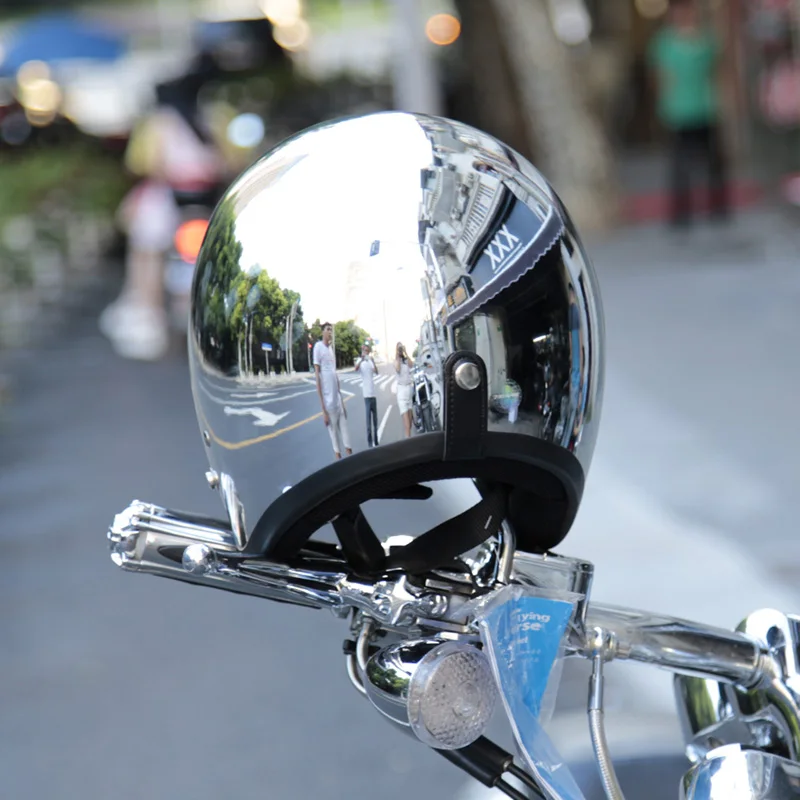 Mirror Silver Motorcycle Helmet Chrome Casco Capacete Riding 3/4 Open Face Vintage Motocross Racing Helmets | Автомобили и