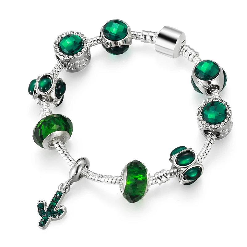 Подходит для оригинального модного браслета зеленые стеклянные бусины