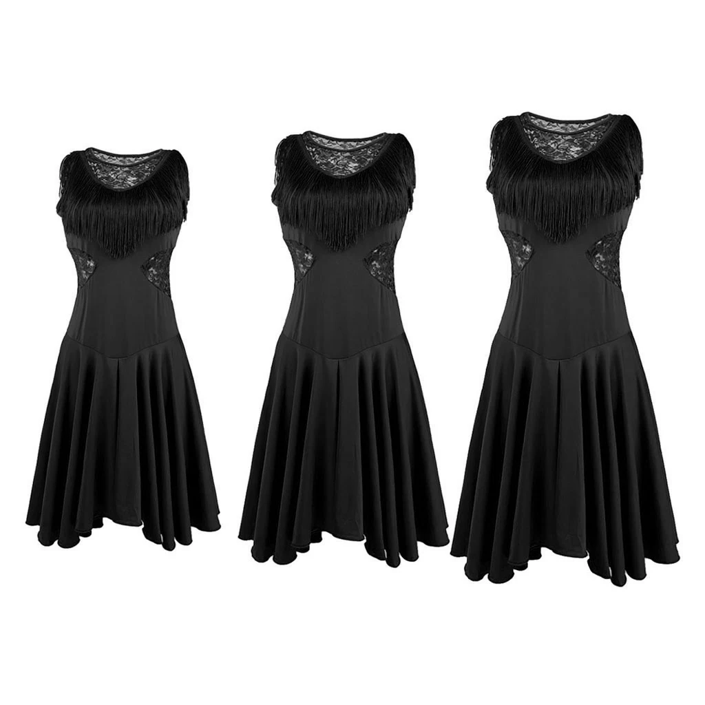 

Fashion Sleeveless Lace V-Neck Latin Dance Dress Tango Skirt Stage Costumes