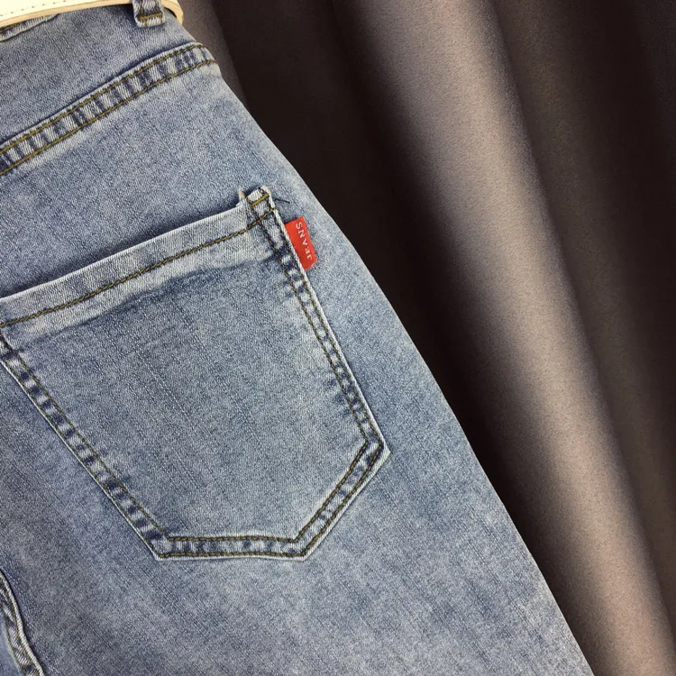 

Blue Rhinestone Ankle-Length Skinny Jeans for Ladies 2021 Spring Fashion New High Waist Slim Fit Harem Pants Female