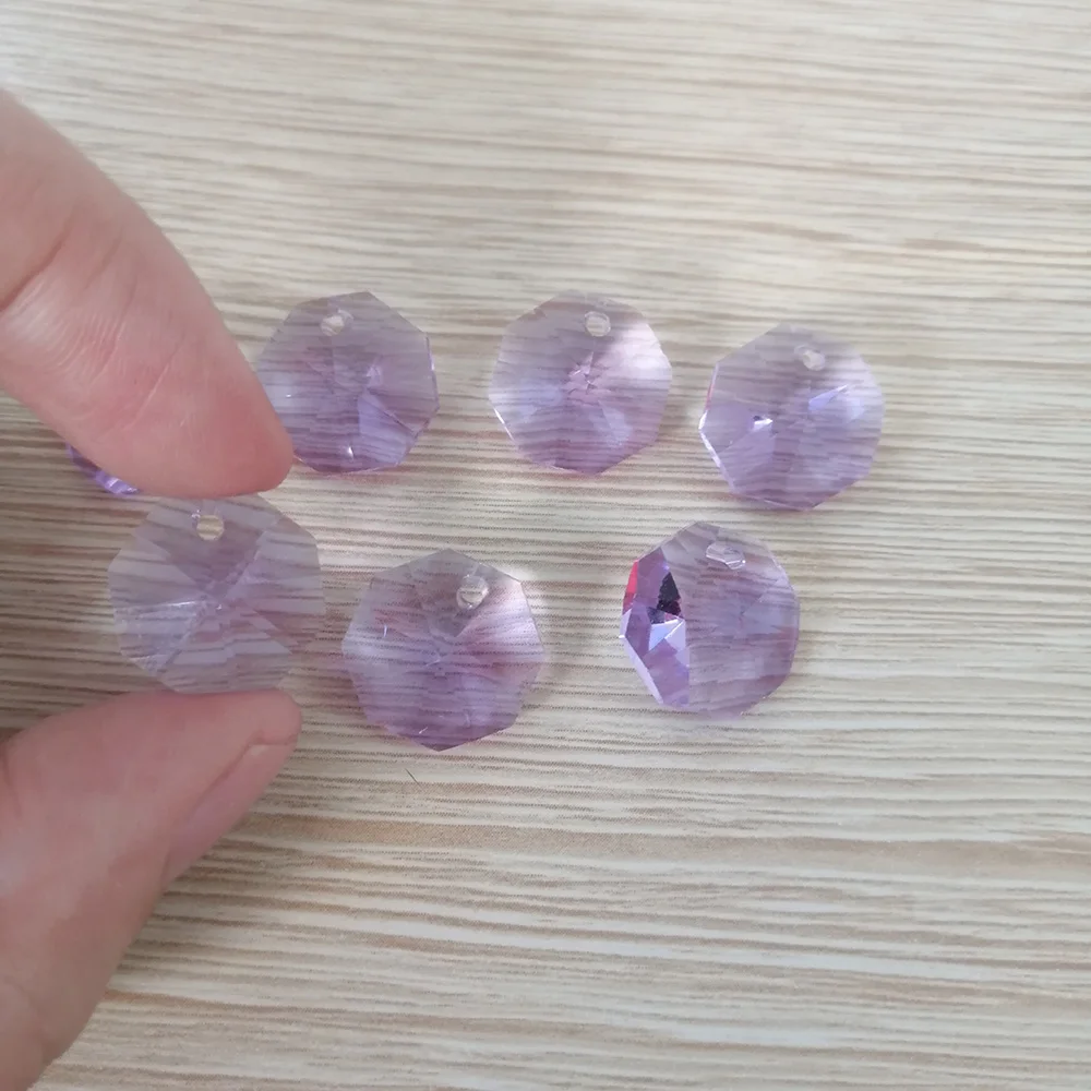 

Camal 20pcs (One Hole) Crystal Purple 14mm Crystal Octagonal Loose Bead Prisms Chandelier Lamp Parts Wedding Centerpiece Hanging