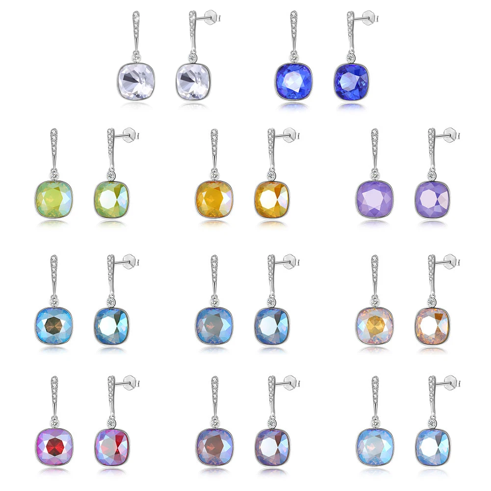 

SILVERHOO S925 Sterling Silver Elegant Earring For Women Diamond Waterdrop Austria Multicolor Crystal Drop Earrings Fine Jewelry