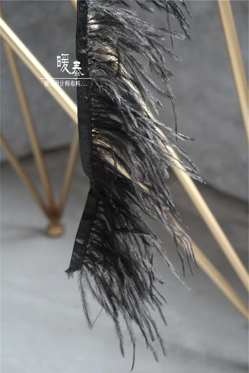 Черное страусиное перо кружевная отделка с кисточками DIY Ошейники бахромой фото