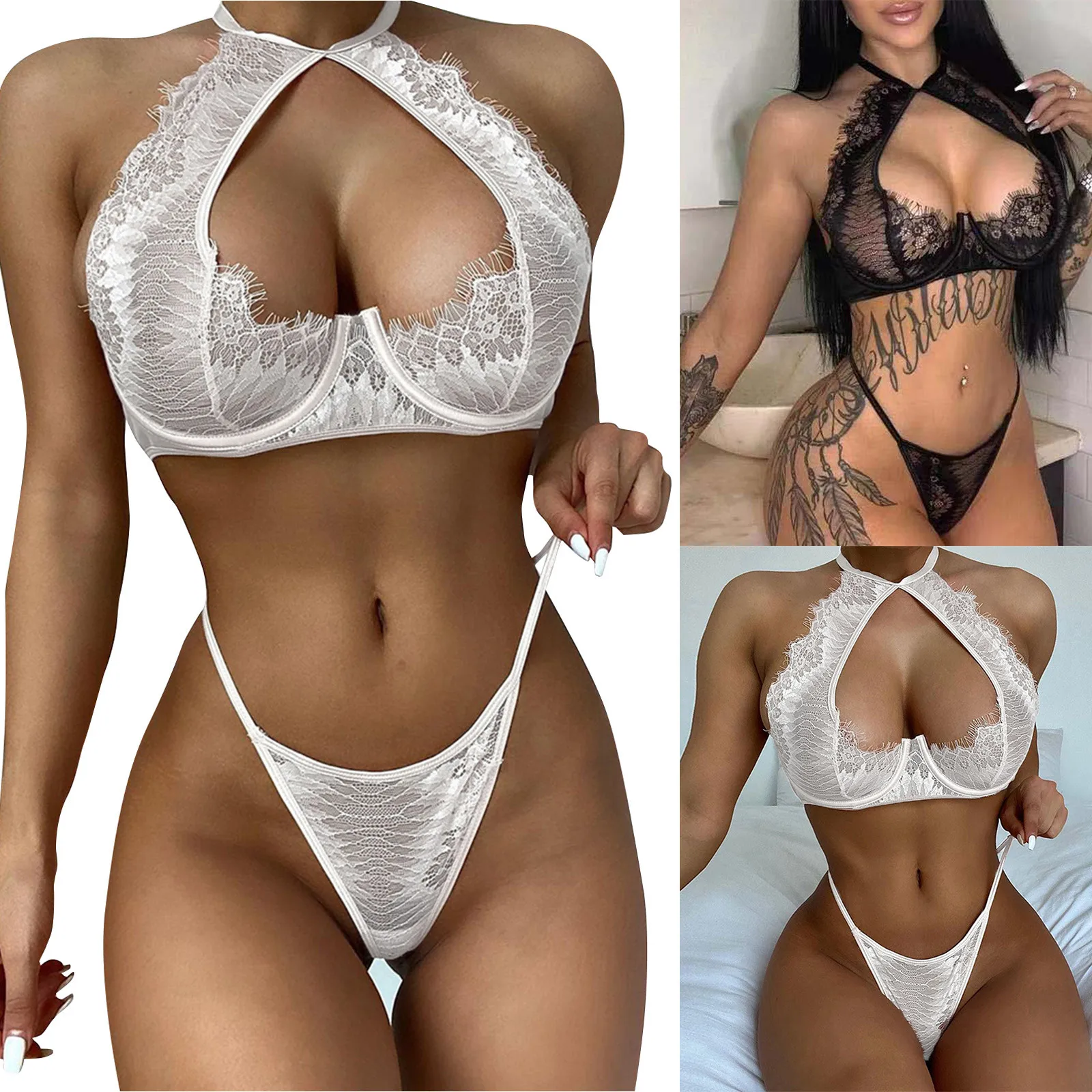 

Ladies Sexy Lingerie V-neck Open Bra With Underwire Bra, Black Lace Underwear Sexy Light And Breathable Intimates Underwear Set