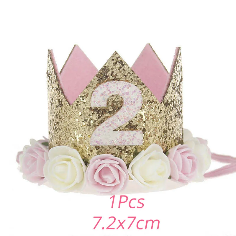 pink white 2 WEIGAO 1 шт. 1/2/3 шляпы для вечеринки по случаю Дня Рождения лента для волос в виде короны корона для принца и принцессы повязка на голову Baby Shower дети День рождения украшения - Цвет: pink white 2