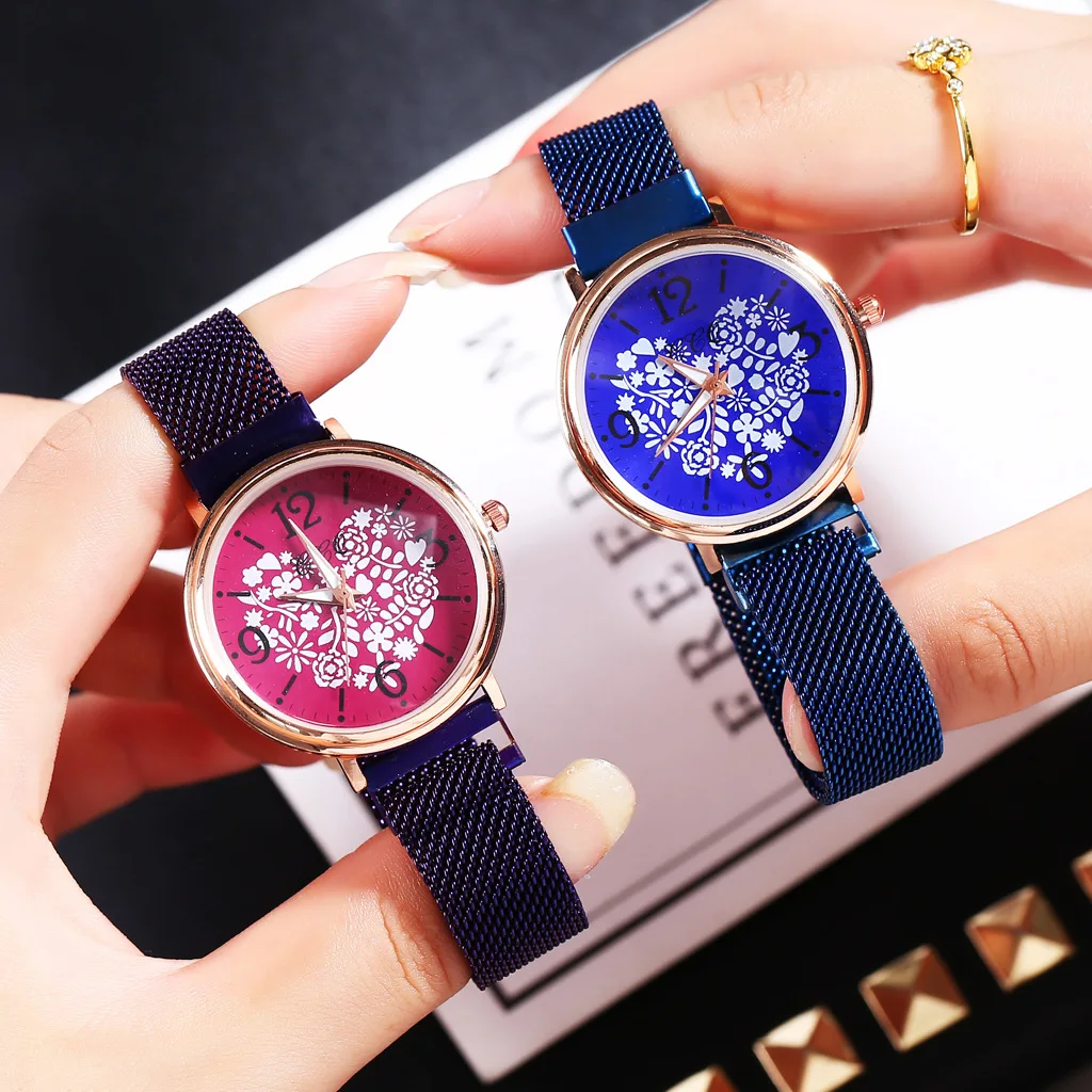 2020 Creative Heart Ladies Quartz Watches Womens Rose Casual Milan Strap Wrist Watch Luxury Brand Stainless Steel Magnetic Clock | Наручные