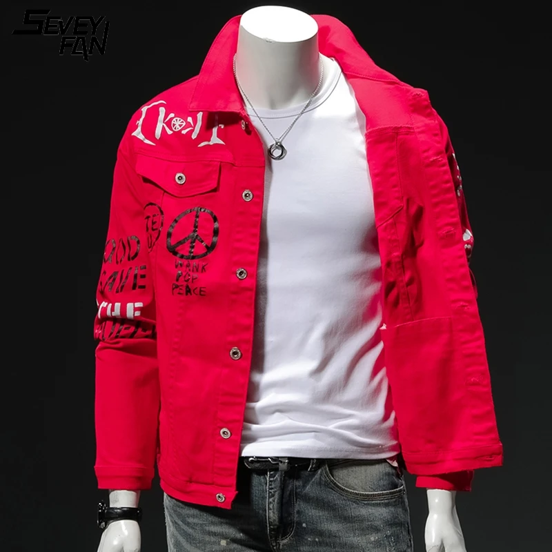 Джинсовая куртка мужская с принтом тигра Модная приталенная из денима в стиле