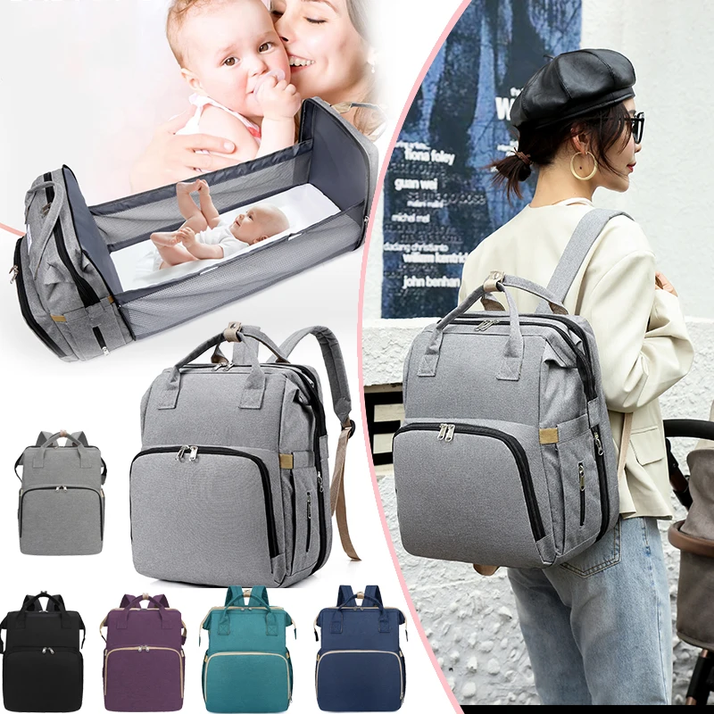 

Fashion Portable Folding Crib Diaper Bag Multi-Function Large Capacity Baby Backpack Diaper Bag Baby Stroller Organizer Bag