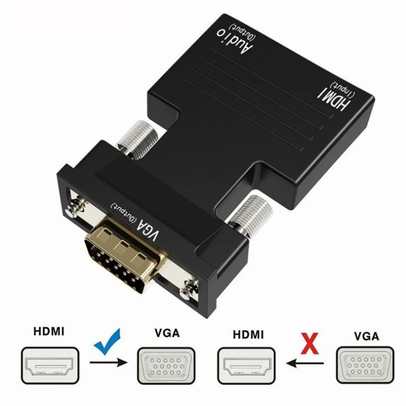 Адаптер-преобразователь HD 1080P VGA-HDMI-совместимый с аудио для ПК ноутбука проектора