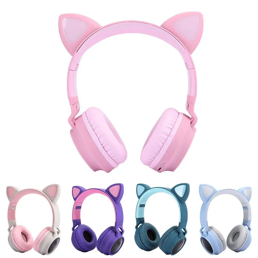Наушники с кошачьими ушками Bluetooth 5 0 светодиодный шумоподавление милые наушники
