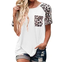leopard pocket t shirt women casual short sleeve tops summer o neck loose patchwirk tees t shirts streetwear