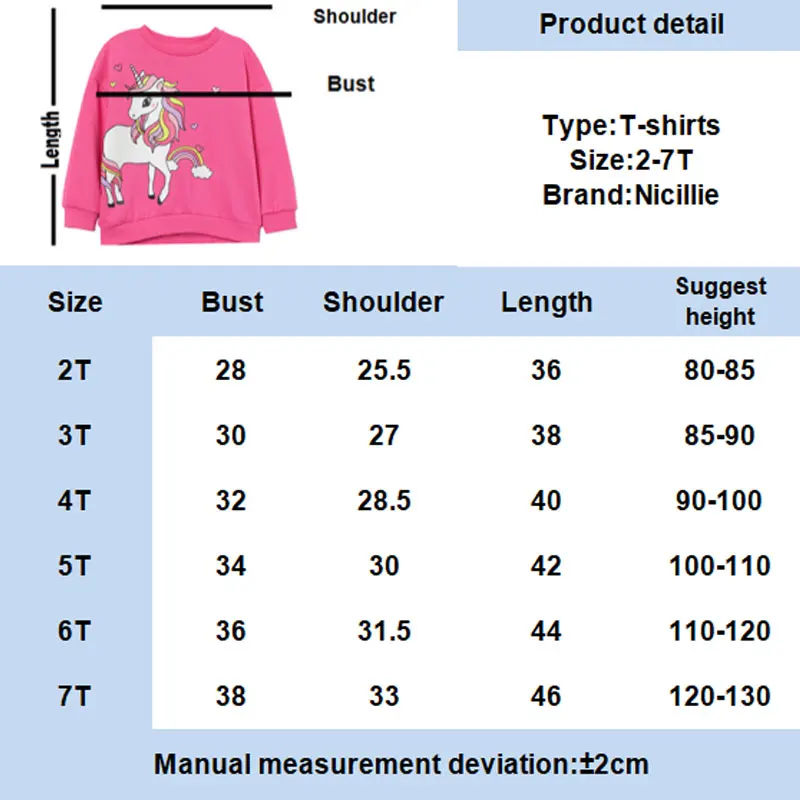 

Nicillie Baby Girls Sweatshirt Long Sleeve Children Tops Unicorn Cotton Girls T-shirts Cartoon Wear Autumn Winter Girls Clothes
