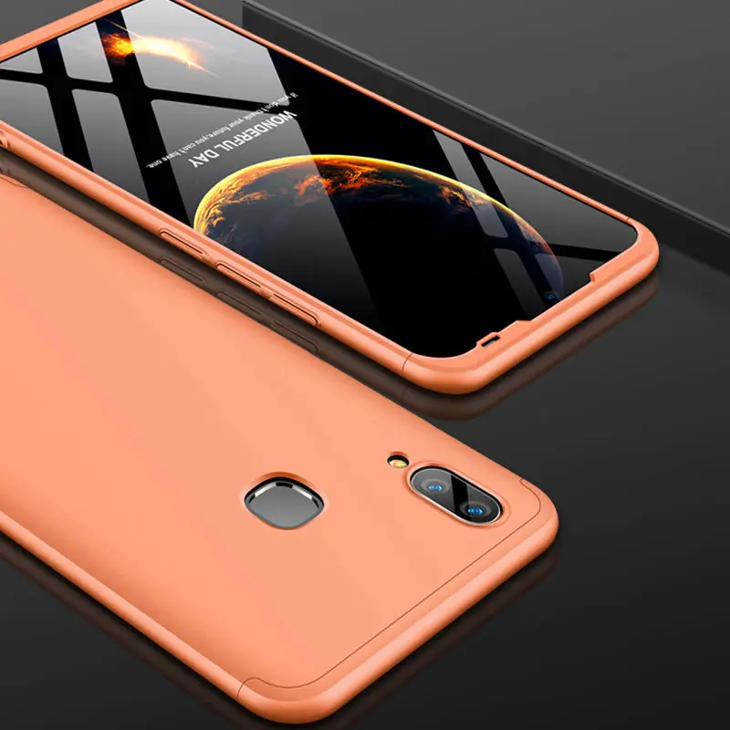 Vivo Y91 Y93 Y95 360 чехол 360 градусов полный чехол матовый чехол для Vivo Y 91 93 95 VivoY95 VivoY93 противоударный чехол со стеклянной пленкой - Цвет: Gold