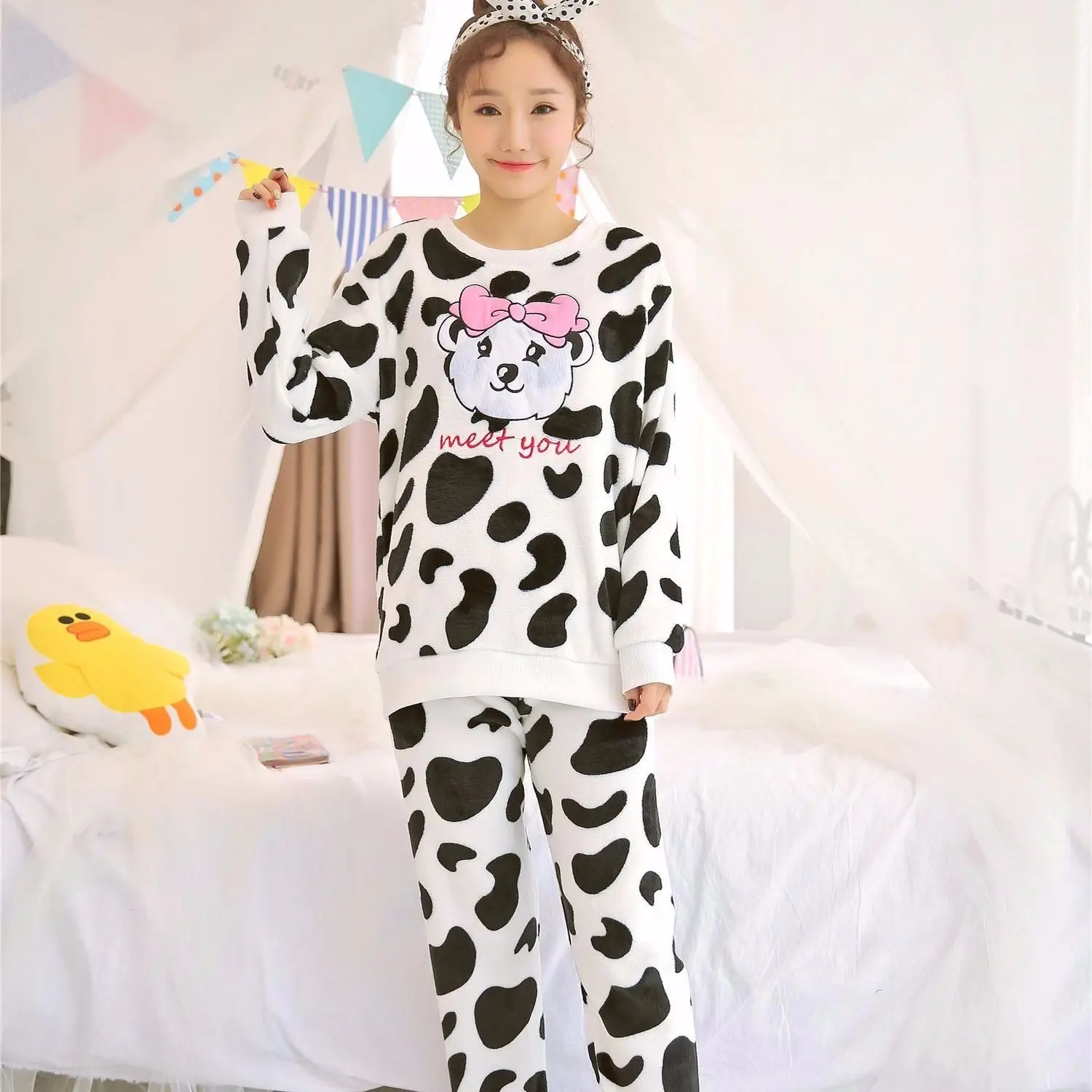 pajamas Зимние теплые пижамы для женщин с длинным рукавом, толстые коралловые бархатные пижамные комплекты, цветочные фланелевые бархатные пижамы Feminino Pijama Mujer - Цвет: pajamas