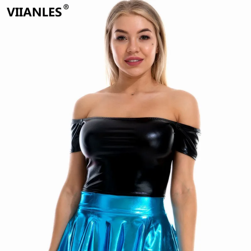 

VIIANLES Fashion Women Casual Off shoulder Crop Top Slim Polyester Tank Ladies Femme Elegant Party Club Tee Streetwear Tank