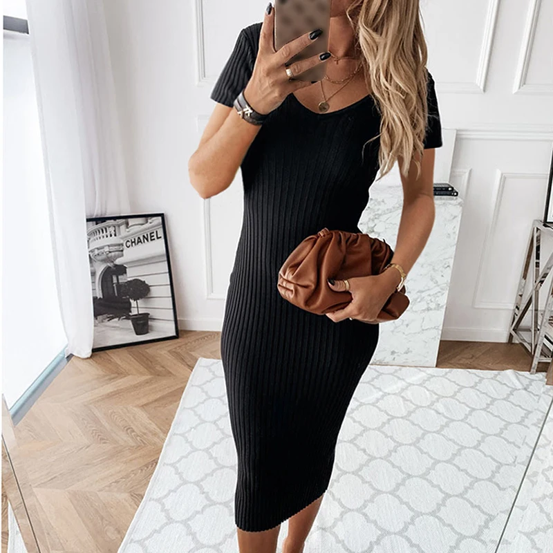 

Женское облегающее платье с V-образным вырезом, с коротким рукавом