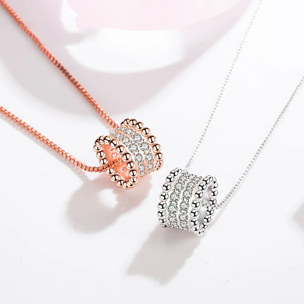 

Hot Sale 925 Sterling Silver New Woman Fashion Jewelry High Quality Crystal Zircon Round Rose Gold Pendant Necklace Length 45CM