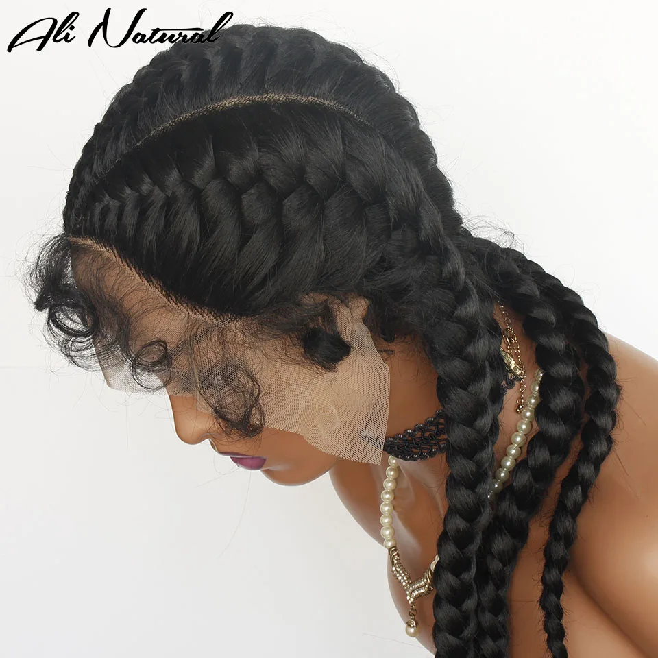 20inche 4 Braid Wig Synthetic Triangle Lace Frontal Wigs High Quality Box Braids African Full Braided | Шиньоны и парики