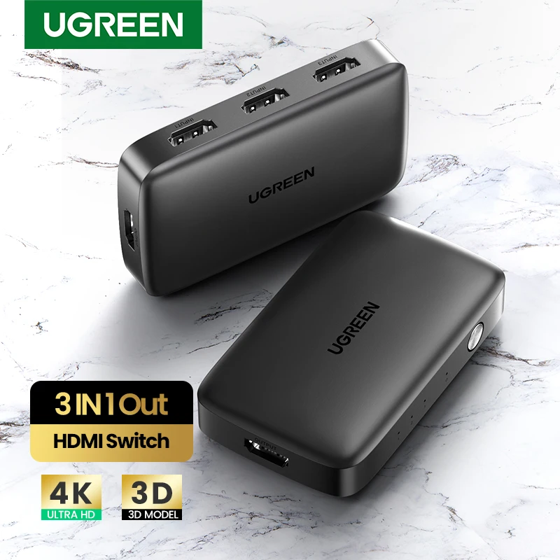 Выключатель UGREEN 4K HDMI 3 в 1 сплиттер для Xiaomi Mi Box 4k @ 30Hz Nintendo Switch PS4 с ИК пультом