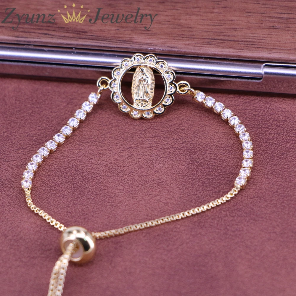 

10PCS, Gold Chain Virgin Mary Charm Bracelets For Women Crystal Bracelet Religious Jewelry Wholesale virgen de guadalupe
